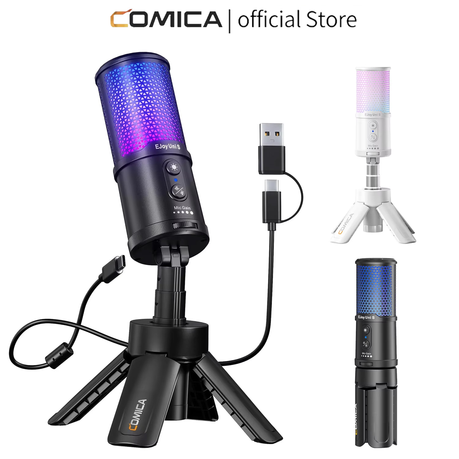 Pc Gaming Youtubers - COMICA RGB Oyuncu USB Kondenser Mikrofon,